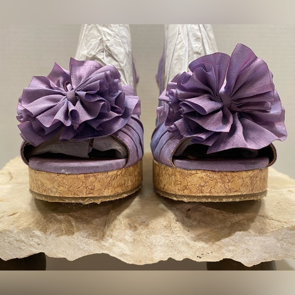CL Ilena-2 Lavender Cork Wedge Platform Slingback Peep Toe Heels Sz 9.5 M - Picture 2 of 12